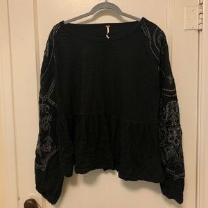 Free people black sweater with lace detailing